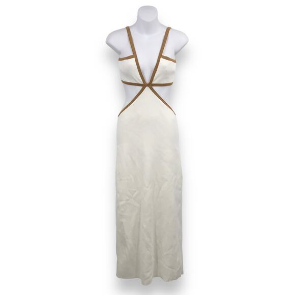Significant Other Adi Maxi Knit Dress 6 Sleeveless Cut Out Contrast Trim V-Neck - Picture 1 of 9
